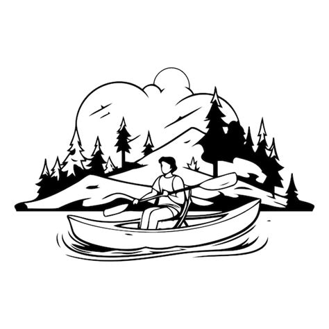 Hombre Remando En Una Canoa En El Lago Ilustraci N Vectorial Vector