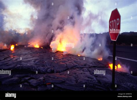 Lava Over Road Kilauea Volcano HVNP Island Of Hawaii Stock Photo Alamy