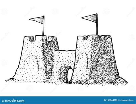 Sandcastle Illustration Drawing Engraving Ink Line Art Vector