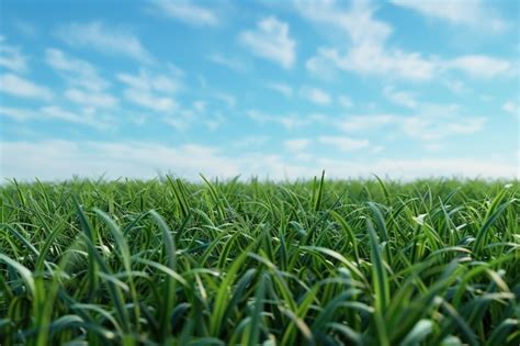 Premium Photo Landscape View Of Green Grass Field With Blue Skybackground