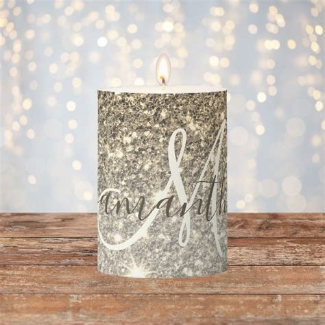 Modern Gold Glitter Sparkles Personalized Name Pillar Candle Zazzle