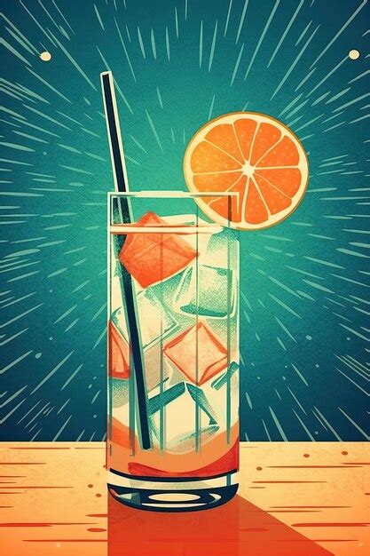 Premium Photo Gin And Tonic On A Bar Art Deco Risograph Texture Retro