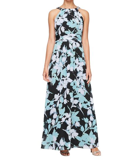 Ignite Evenings Sleeveless Halter Neck Pleated Waist Floral Chiffon A Line Maxi Dress Dillards