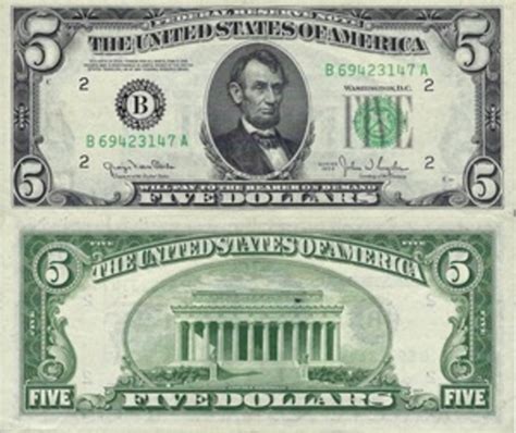 Five Dollar Bill Front And Back