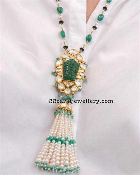 Polki Diamond Pendant With Emerald Beads Jewellery Designs