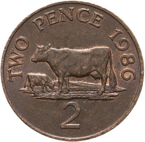 Монета гернси 2 пенса (pence) 1985-1990, случайная дата стоимостью 281 руб.