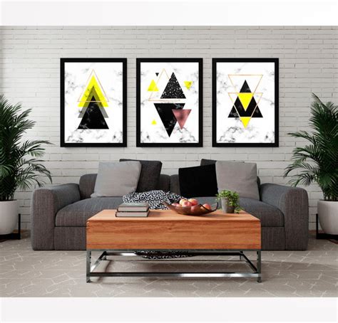 KIT 3 QUADROS FORMAS GEOMÉTRICAS AMARELO PRETO ROSE A3 no Elo7