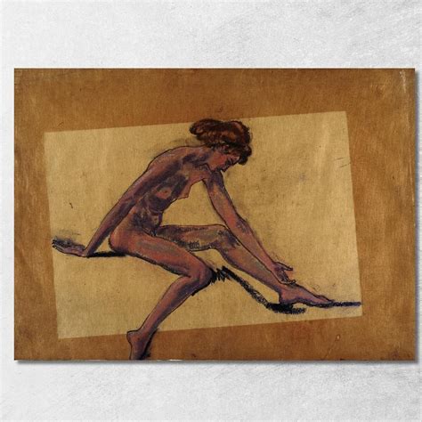 Seated Female Nude In Profile Bending Forward Arthur Bowen Davies Canvas Print