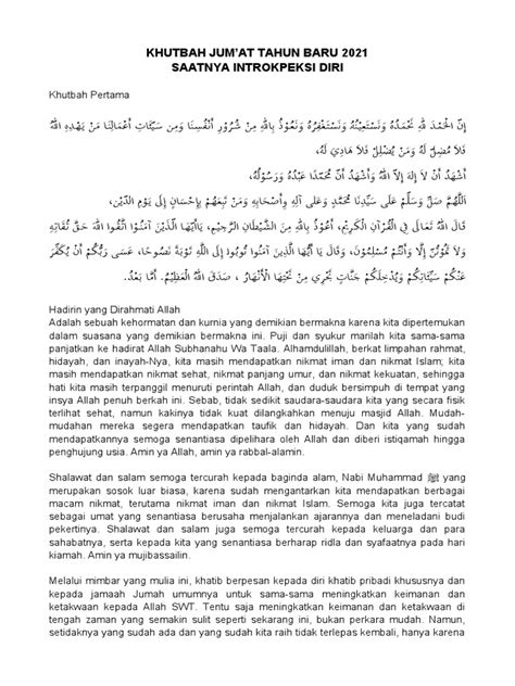 Khutbah Jumat Tahun Baru 2021 Tentang Saatnya Intropeksi Diri Pdf