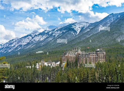 Fairmont Banff Springs In Snowy Autumn Sunny Day View From Surprise