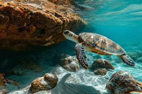 Premium Photo Swimming Turtle Underwater Wildlife Panorama Coral Reef