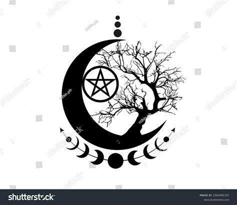 Mystical Moon Phases Tree Life Wicca Stock Vector Royalty Free