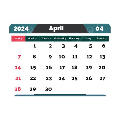 Calendario Mensual Abril 2024 Con Transparente Vector PNG Dibujos