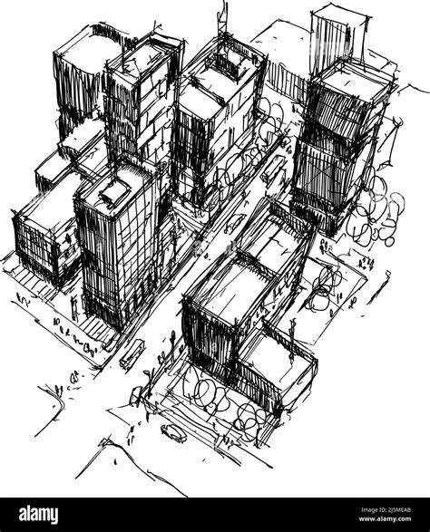 Croquis Arquitect Nicos Dibujados A Mano De Una Ciudad Moderna Con