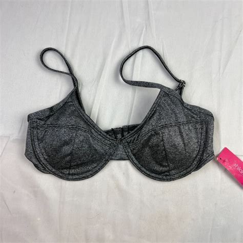 Juniors Metallic Textured Underwire Bikini Top Xhilaration Black M