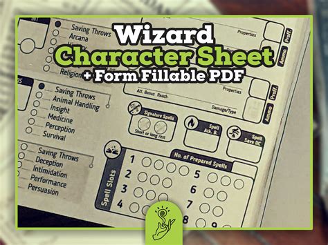 Wizard Character Sheet For Dnd 5e Form Fillable Pdf Etsy Uk