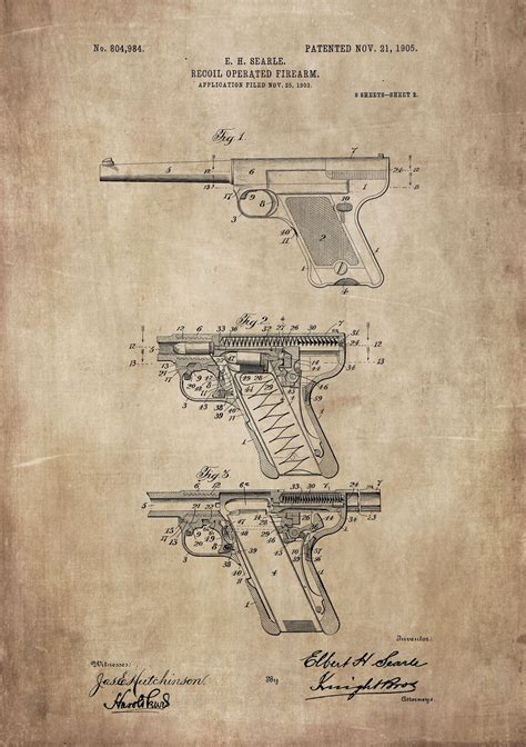 Firearms Patent Posters Recoil Operated Firearm Vintage Blueprint Wall Art Instant Download