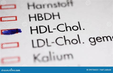 Closeup Of Lab Sheet For Medical Diagnostics HDL Cholesterol Blood Test