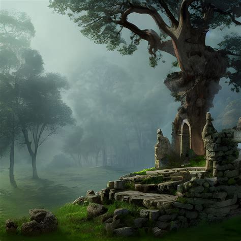 ArtStation - Picture: A ruin of a stone house, still protected by an