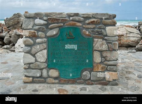 The Monument at Cape Agulhas which marks the dividing line between the ...