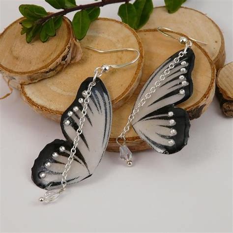 Boucles d oreilles ailes de papillon blanc ombré brillantes Etsy