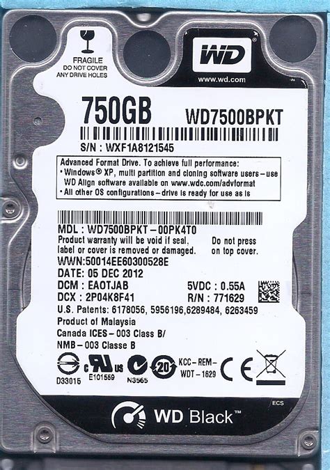 Western Digital WD7500BPKT 750GB EAOTJAB WXF1A8121545 Donor Hard Drive ...