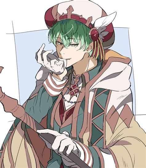 1boy Male Focus White Gloves Green Hair Gloves Solo Hat Illustration Images