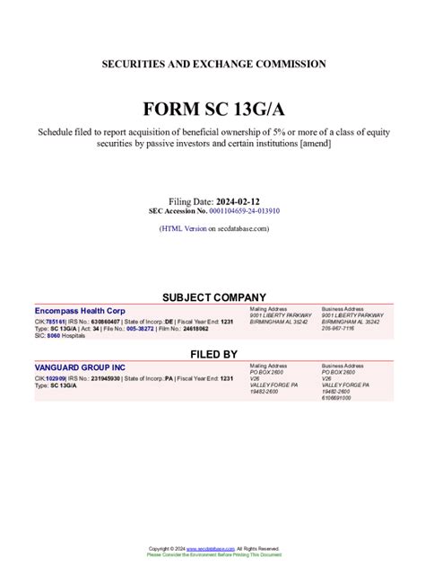 Fillable Online Encompass Health Corp Form Sc G A Filed