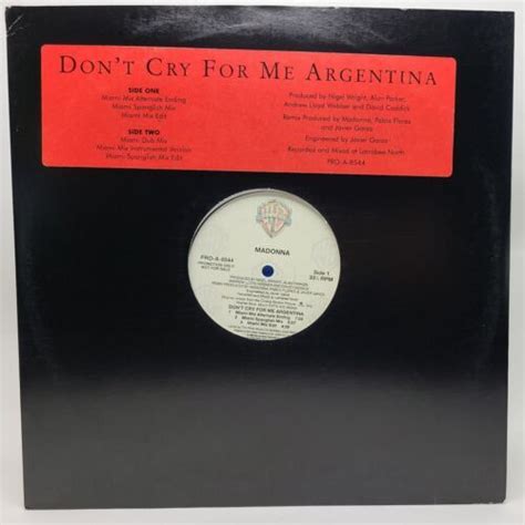 Rare Madonna Dont Cry For Me Argentina 12 Promo Vinyl 1996 Very