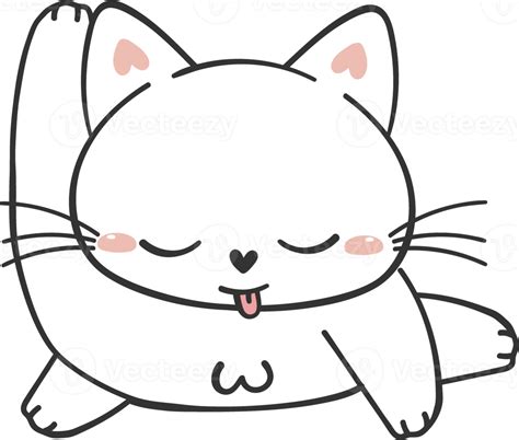 Cute Funny Happy White Kitten Cat Cartoon Character Doodle Drawing 22056617 Png