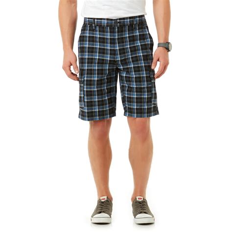 Basic Editions Mens Cargo Shorts Plaid