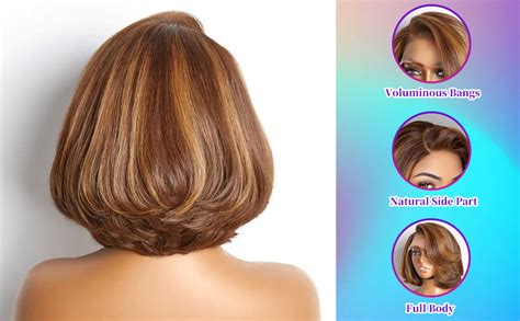 Amazon ODBE 14 Inch Toffee Brown Mix Blonde Bob Layered Cut Glueless 5x5 Closure Lace Bob