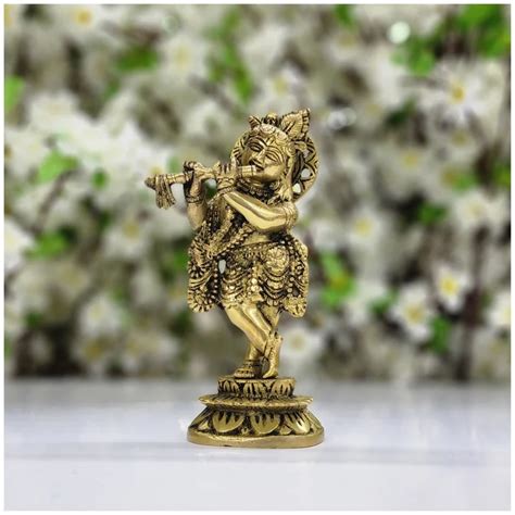 Lord Krishna Statue In Brass Standing Krishna Idol Hindu God Etsy