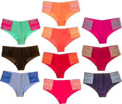 Pretty Sweet Intimates Laser Cut Seamless Cheeky Bikini Underwear With Lace Assorted L