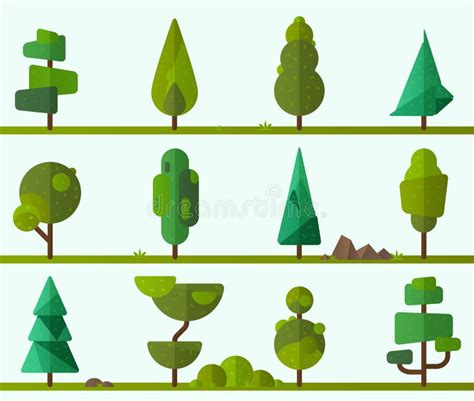 Collection Of Geometric Trees Stock Vector Illustration Of Branch