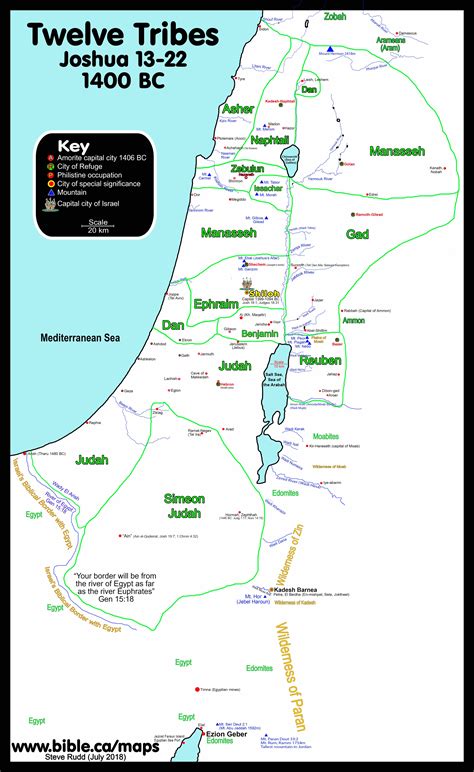 Map Of The Borders Of The Twelve Tribes Of Israel Joshua Divides The