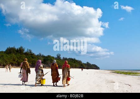 Women Carry Their Caught Fish In Buckets On Their Heads Zanzibar