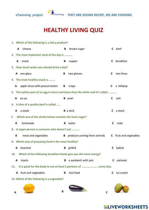 Healthy Living Quiz Worksheet