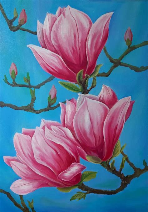 Magnolia - original oil painting, realism, nature, oil painting, canvas, oil, flowers, flower ...