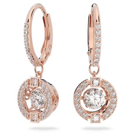 Orecchini Pendenti Swarovski Sparkling Dance Taglio Tondo Bianchi Placcato Color Oro Rosa