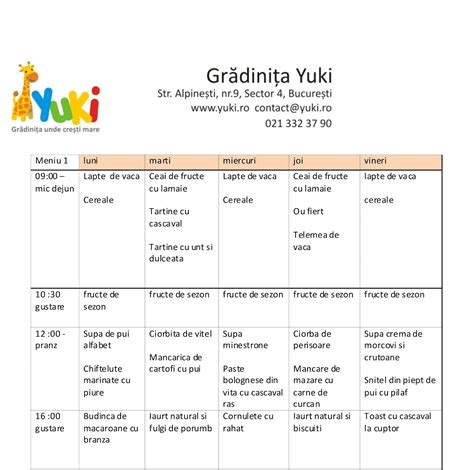 gradinita yuki meniu