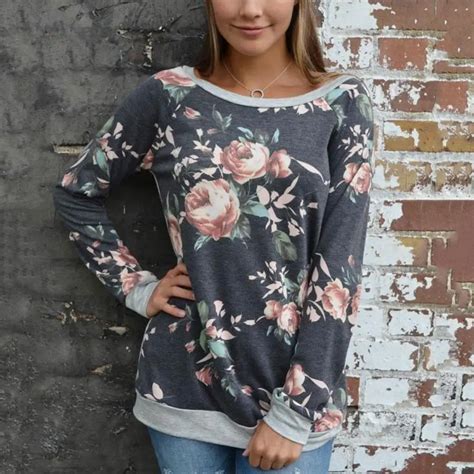 Women Floral Print Splicing O Neck T Shirt Raglan Sleeve Long Sleeve