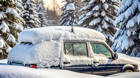 Antenne Radio Sur Le Toit D Une Voiture Couverte De Neige Generative Ai