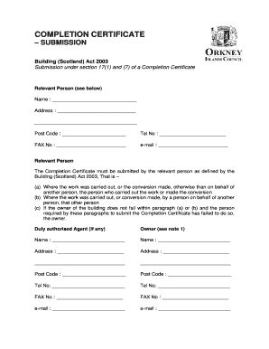 Fillable Online Orkney Gov Completion Certificate Submission