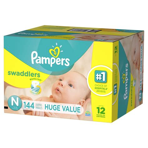 Pampers Swaddlers Size N Newborn Diapers, 144 Count, Blankie Soft