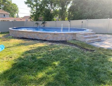 Semi Inground Pool With Brick Paver Pool Patio Designs Backyard Pool