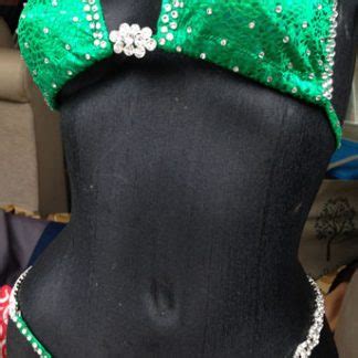 Style Kelly Green Bikini Competition Suit Rhinestone Connectors