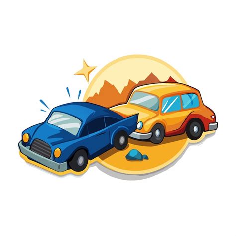 Sticker Design With Wrecked Cars Vector On A Isolated White Background