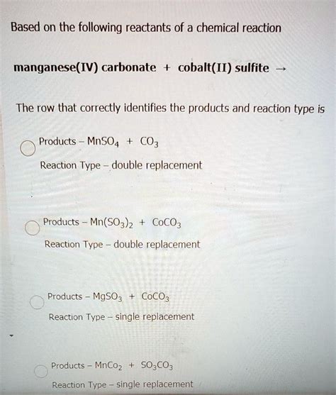 Solved Based On The Following Reactants Of A Chemical Reaction