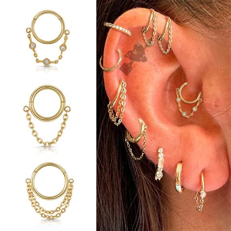 Brincos De Argola De A O Inoxid Vel Corrente Para Mulheres Piercing